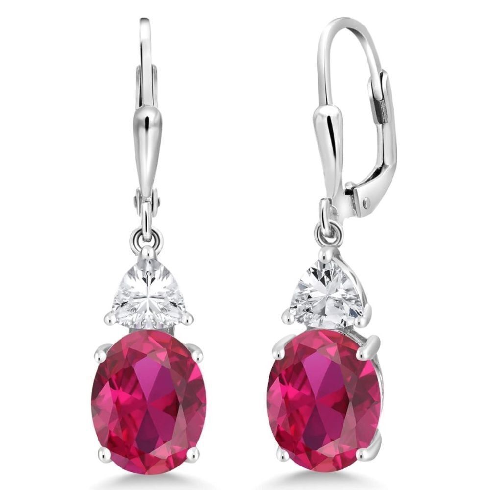 925 Sterling Silver with 5.00 Cttw Ruby and Diamond Cubic Zirconia Drop Earrings